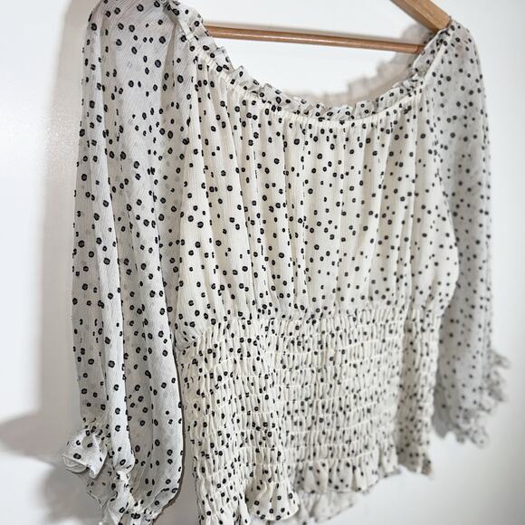 Anthropologie Lucia Off Shoulder Smocked Polka Dot Blouse Romantic Medium - Picture 10 of 15